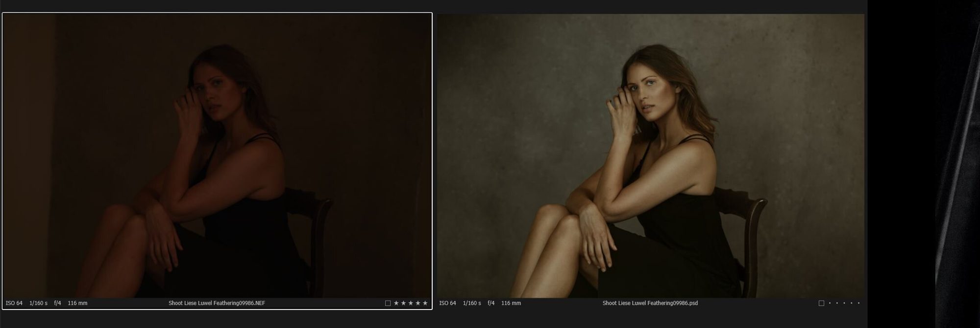 Voor en na retouching